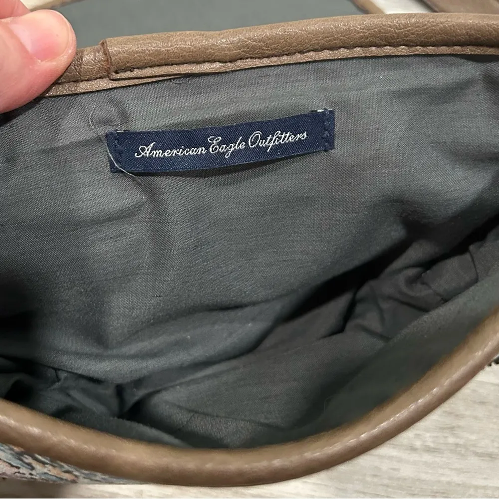 American Eagle Outfitters Small Floral Crossbody Purse Brown Faux Leather Bag - Image 6