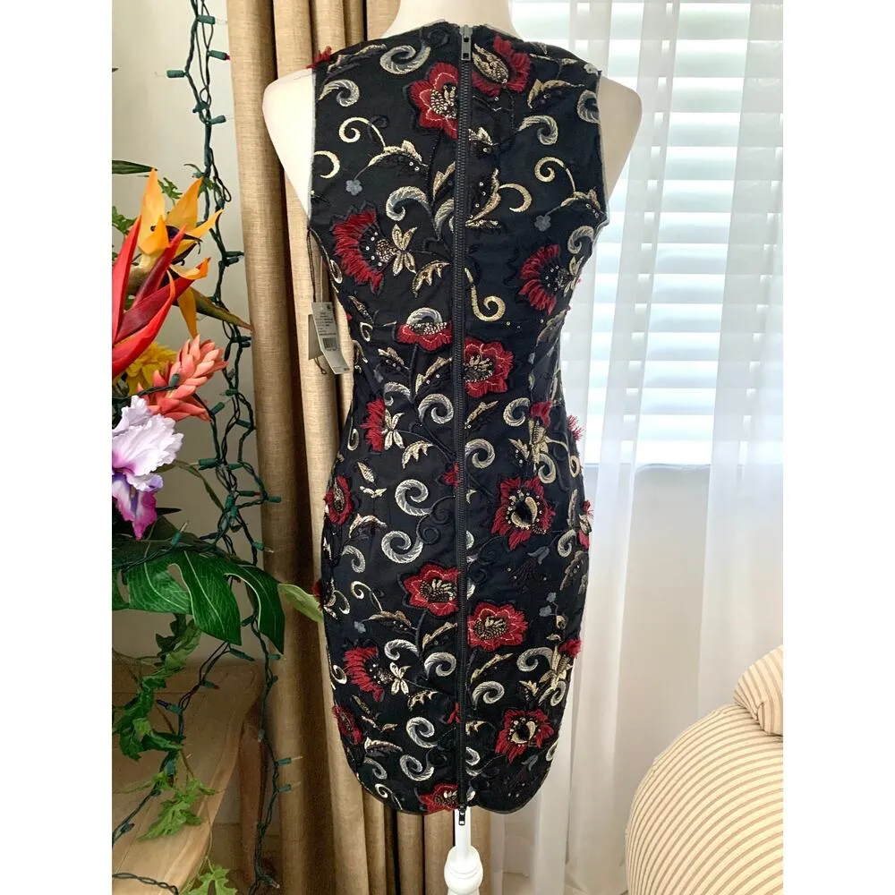 Aidan Mattox 3D Embroidered Sleeveless Mini Cocktail Dress in Wine Multi - Image 7