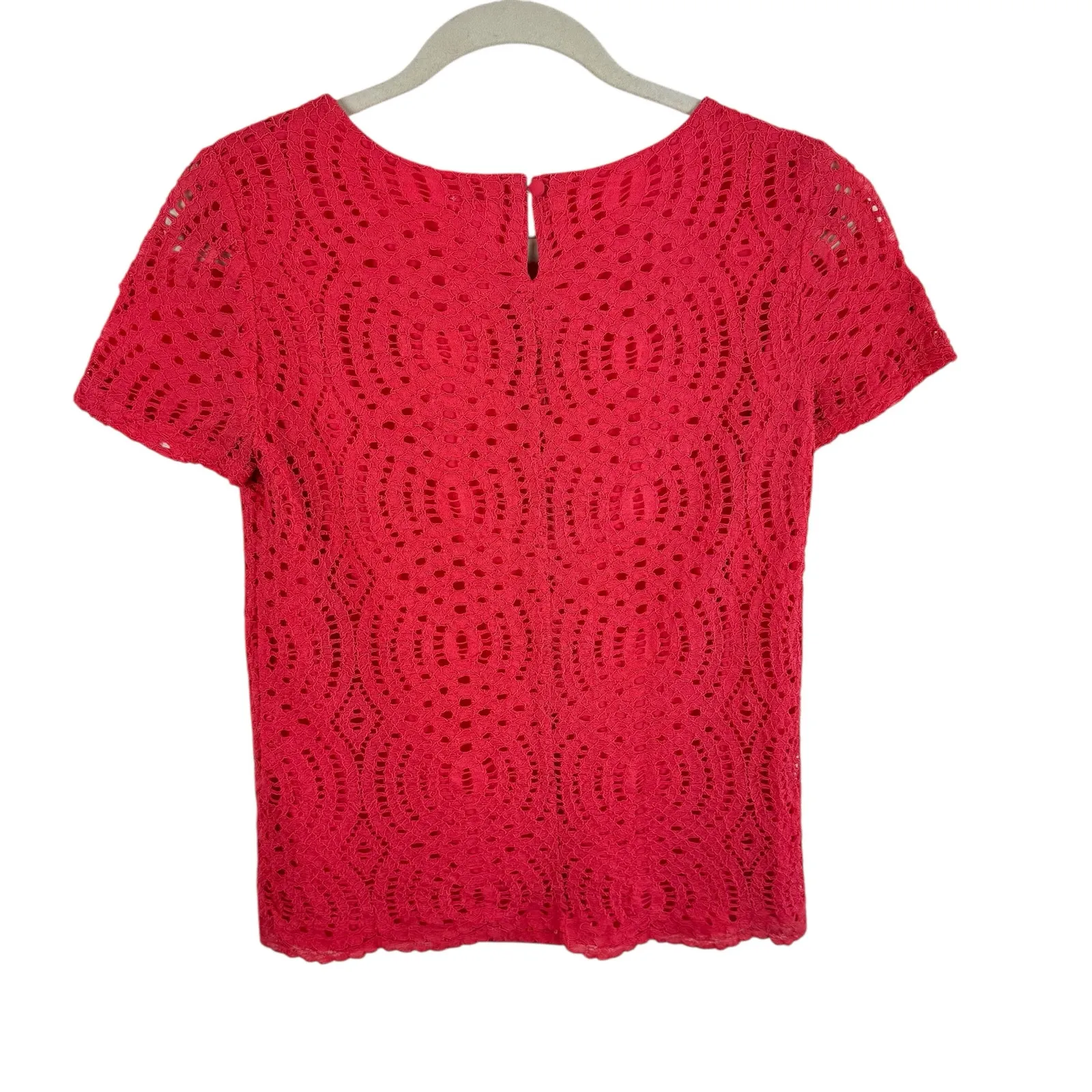 J. Crew Coral Lace Short Sleeve Round Neck Lined Pullover Blouse Size 0 - Image 2
