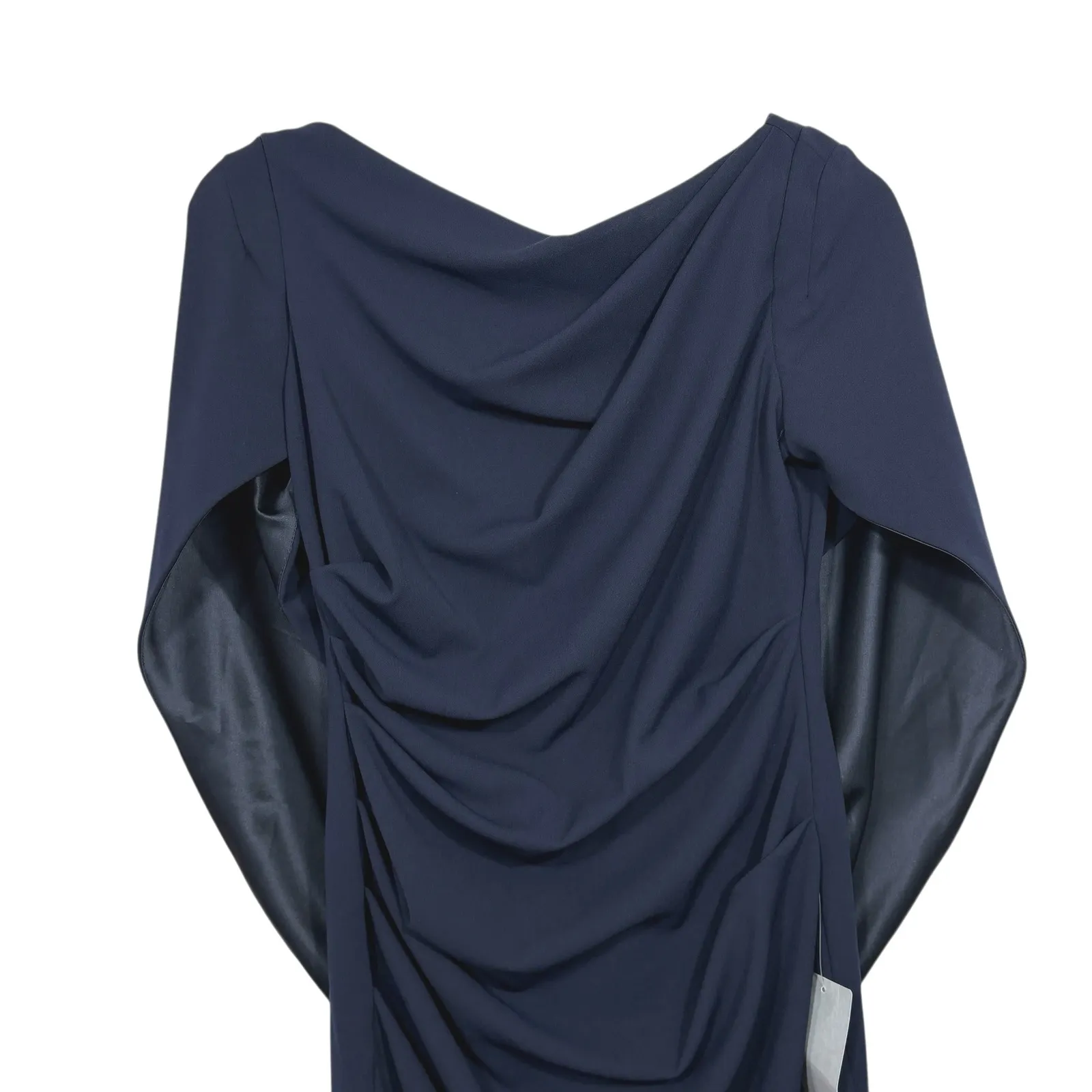 Betsy & Adam Navy Boat Neck Drape Back Cape Sleeve Sheath Dress 6 - Image 4