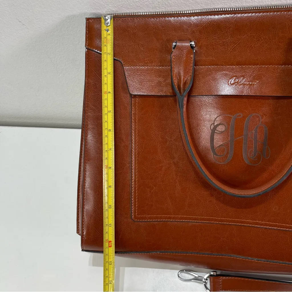 CLUCI Briefcase Work Bag Purse Brwn Shoulder Vegan Leather Laptop Padded Pocket Brown - Image 2