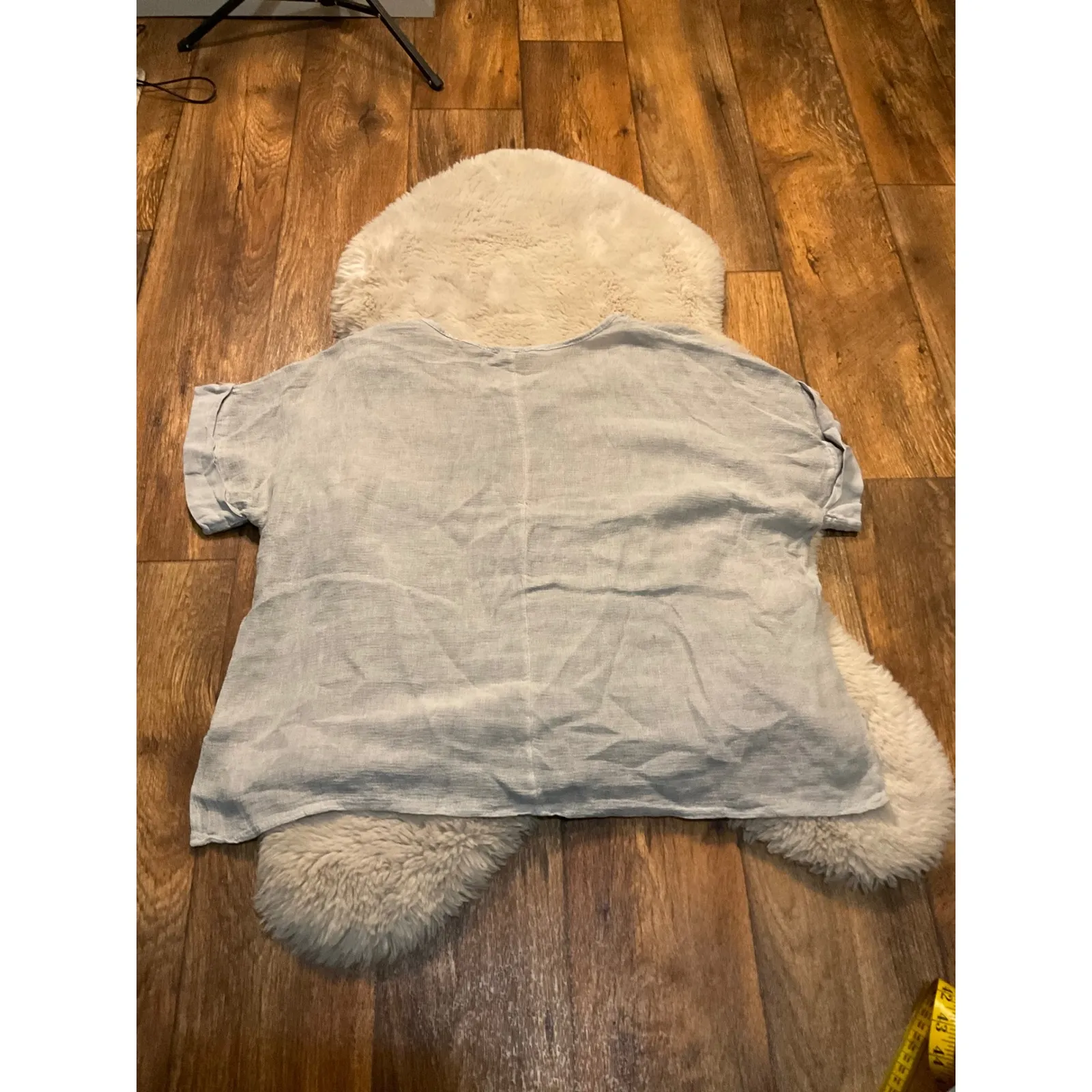 Catwalk Studio Linen Blend Size Large Short Sleeve Made Italy Shirt Blouse Weave Tan - Image 6