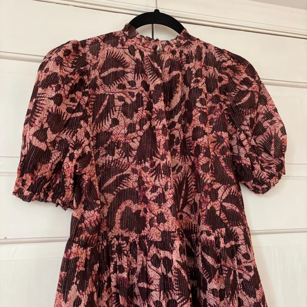 Ulla Johnson Dhalia Bordeaux Purple Maroon Batik Puff Sleeve Silk Dress Size 0 - Image 11
