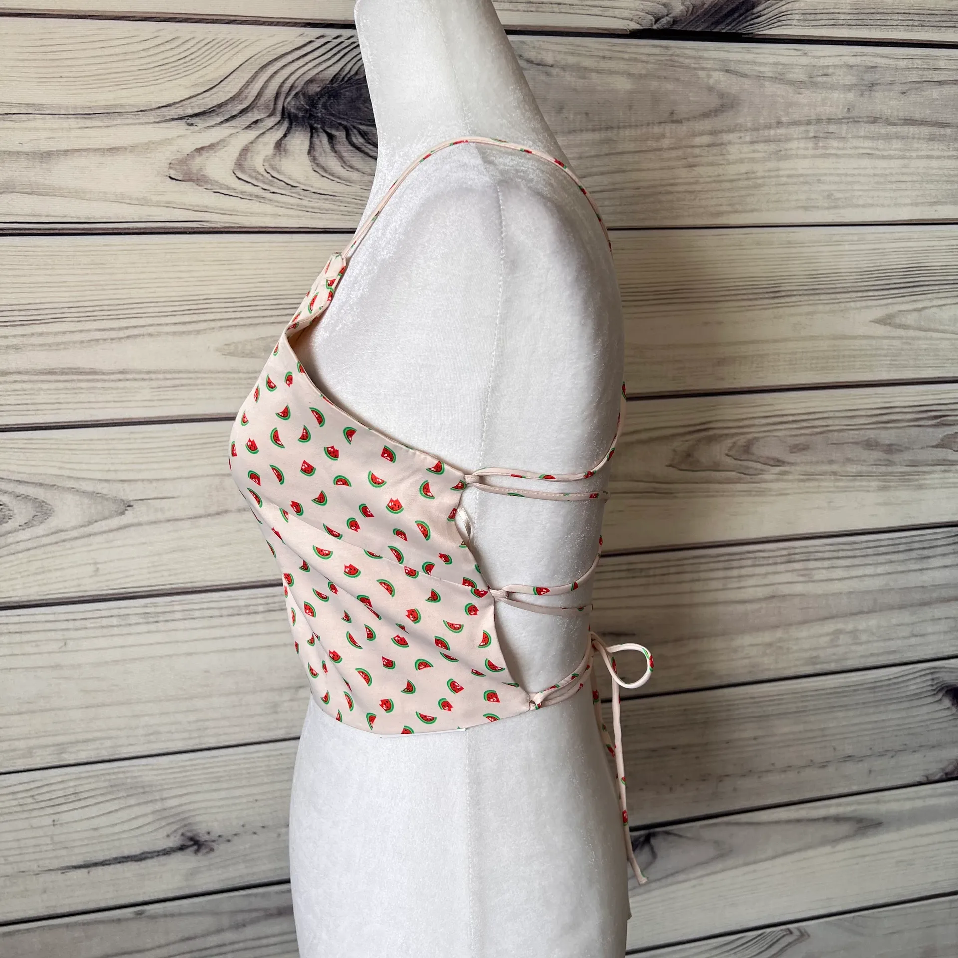 ZARA Off White Watermelon Fruit Print Strappy Backless Crop Top - Image 7