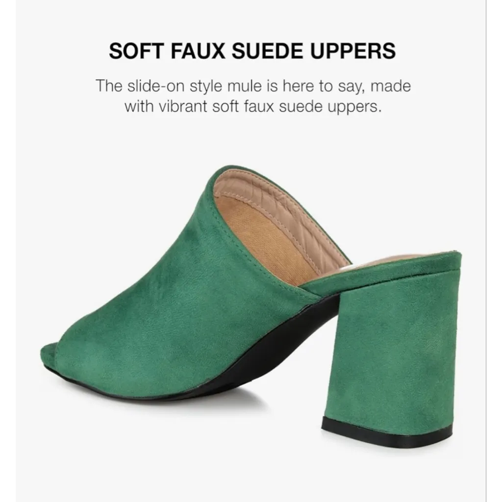 NEW Journee Green Faux Suede ADELAIDE Peep Toe Mule Heel 7 - Image 2