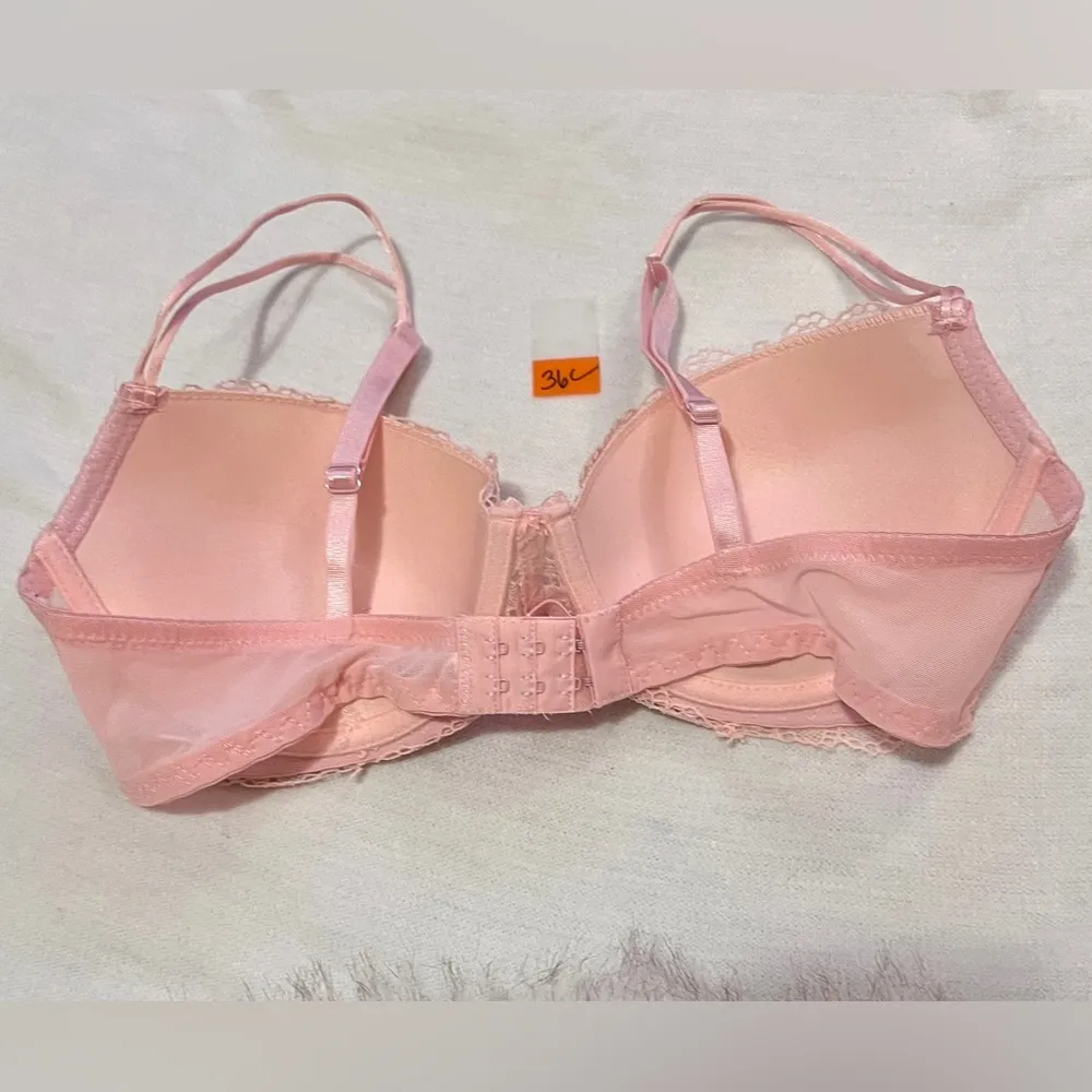 36C Pink Soft Coral Push Up Bra Lace Overlay Convertible - Image 3