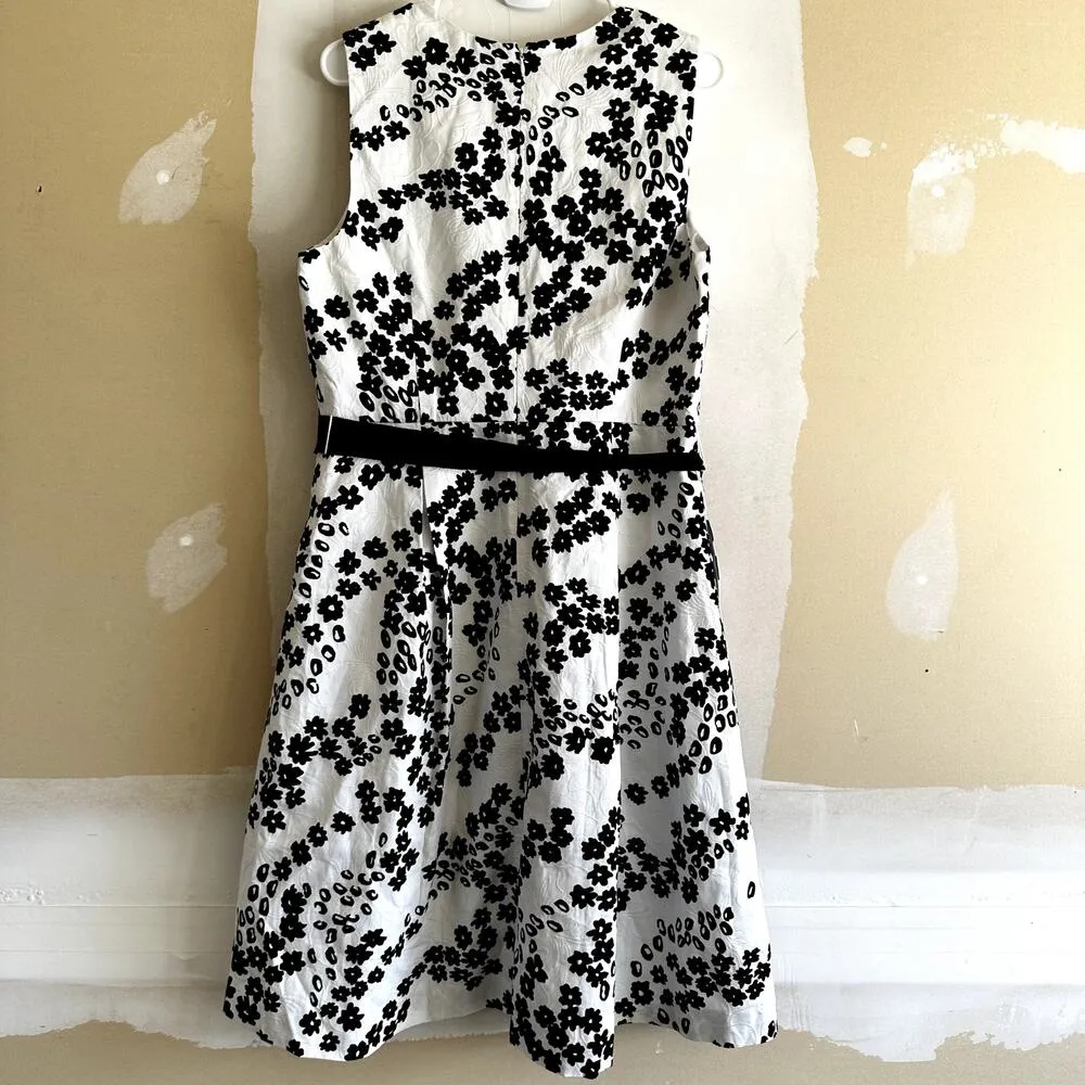 Talbots Floral A Line Dress Tie Waist Daisy Print Cotton White Black 12 NWT - Image 6