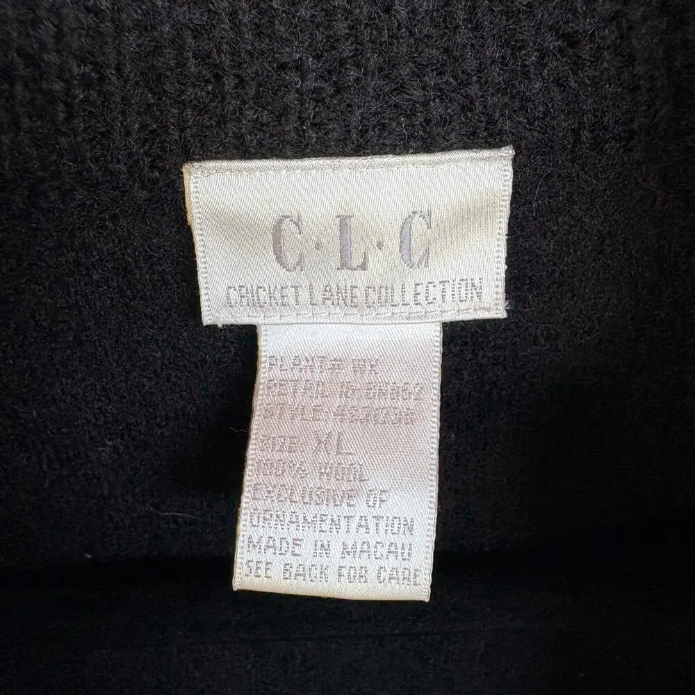 Vtg 90's Wool Patchwork Jacket Boxy Zip Up Grandma Sweater Black Embroidered XL - Image 7