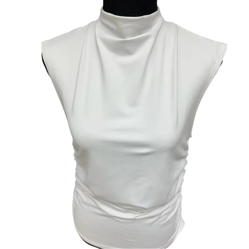 Jason Wu White Sleeveless Mock Neck Ruched Top Size Medium EUC Basic White Cowl - Image 7