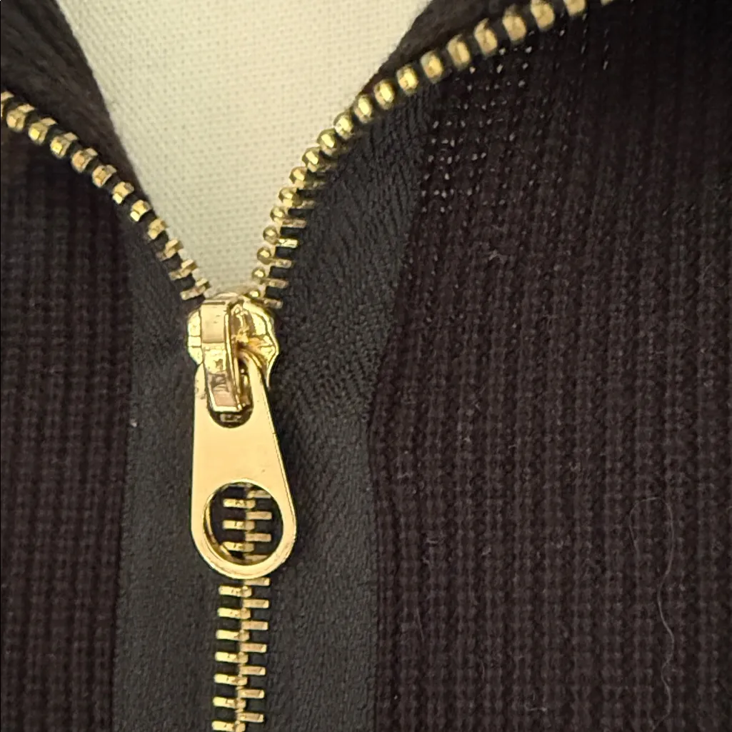 ELLEN TRACY Classic Black Ribbed-Knit Zipper Front Sweater Dress Soze Small - Image 8