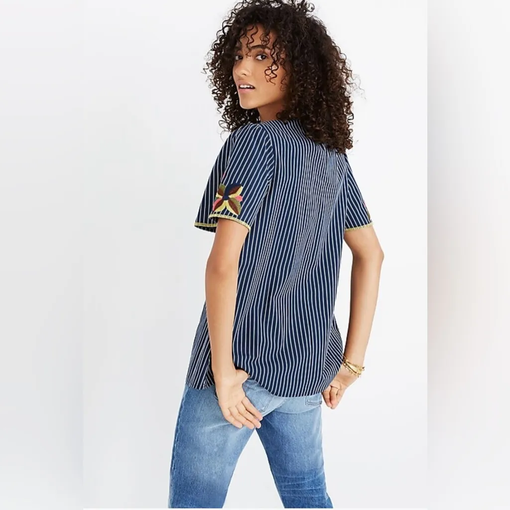 Madewell Floral Embroidered Fable‎ Swingy Top in Twilight Tonal Stripes Size XS - Image 4