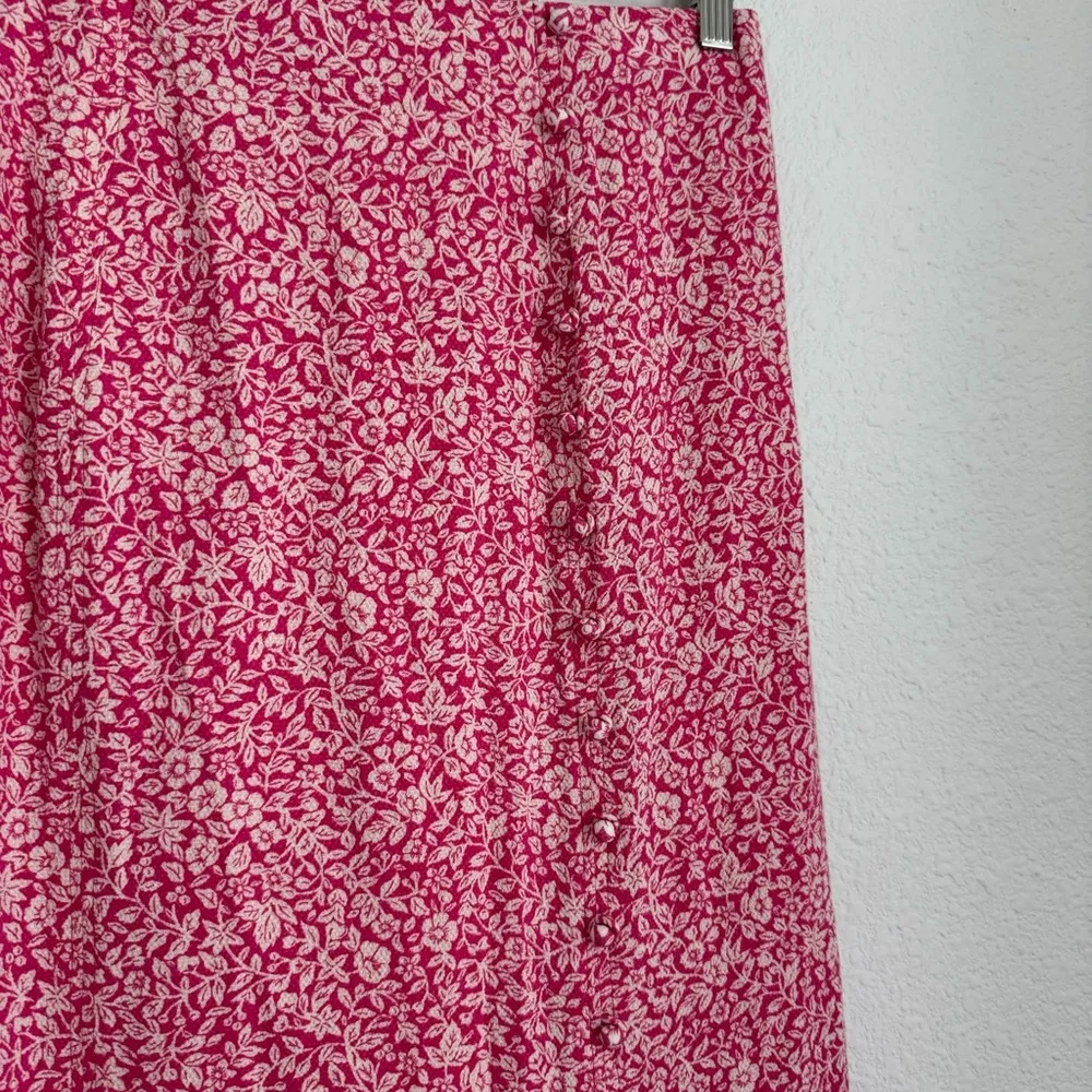 Mila Button Front Hot Pink Floral Midi Slit Pencil Skirt Size 8 - Image 3