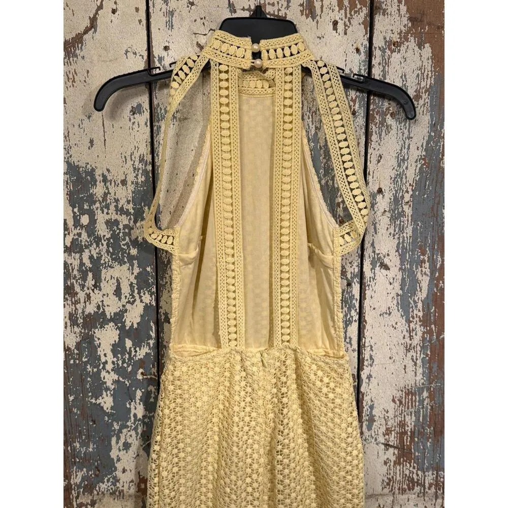 PrettyLittleThing Lemon Yellow lace Backless Midi Dress, size 6 - Image 6