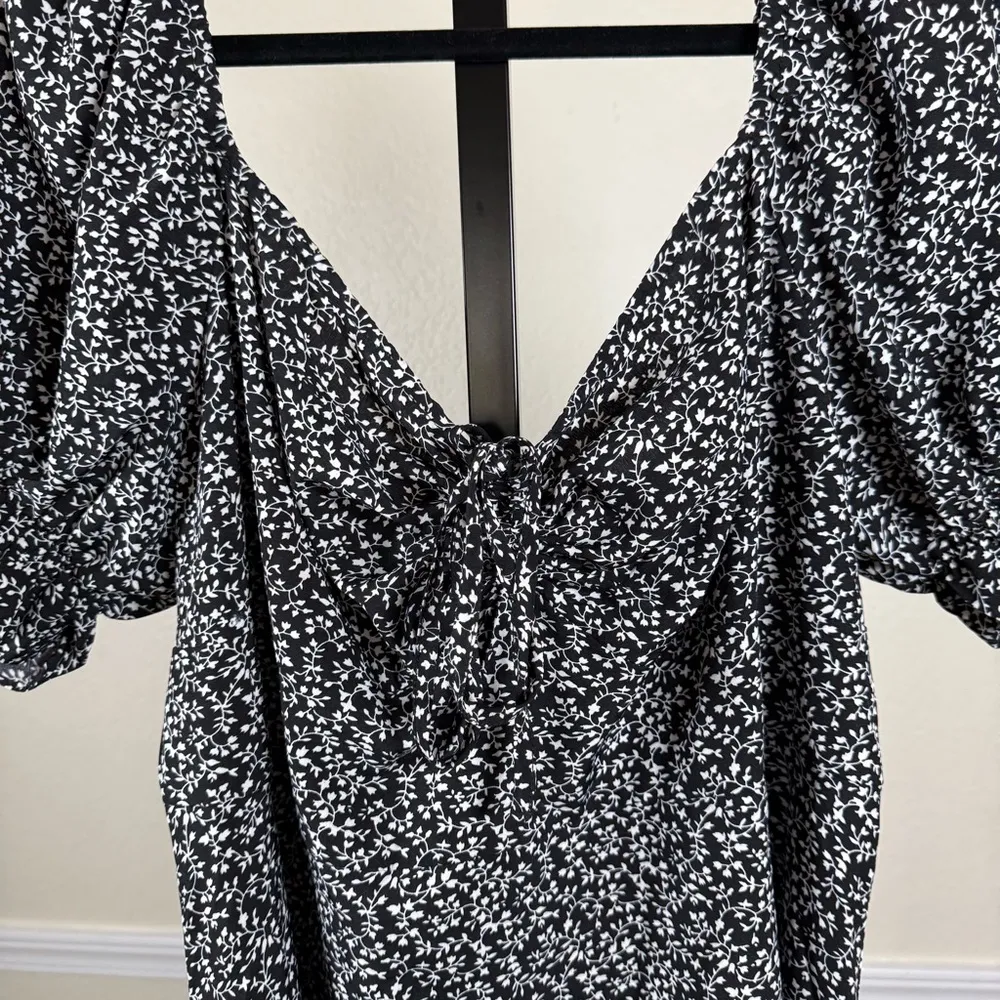 Floral Babydoll Dress Plus Size 2XL Puff Sleeve Sweetheart Neckline Milkmaid - Image 4