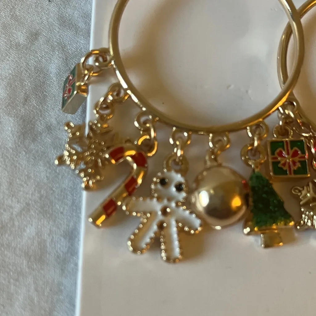 GAP: Festive Christmas/Holiday Gold Tone Hoop Earrings- Charms - Image 6