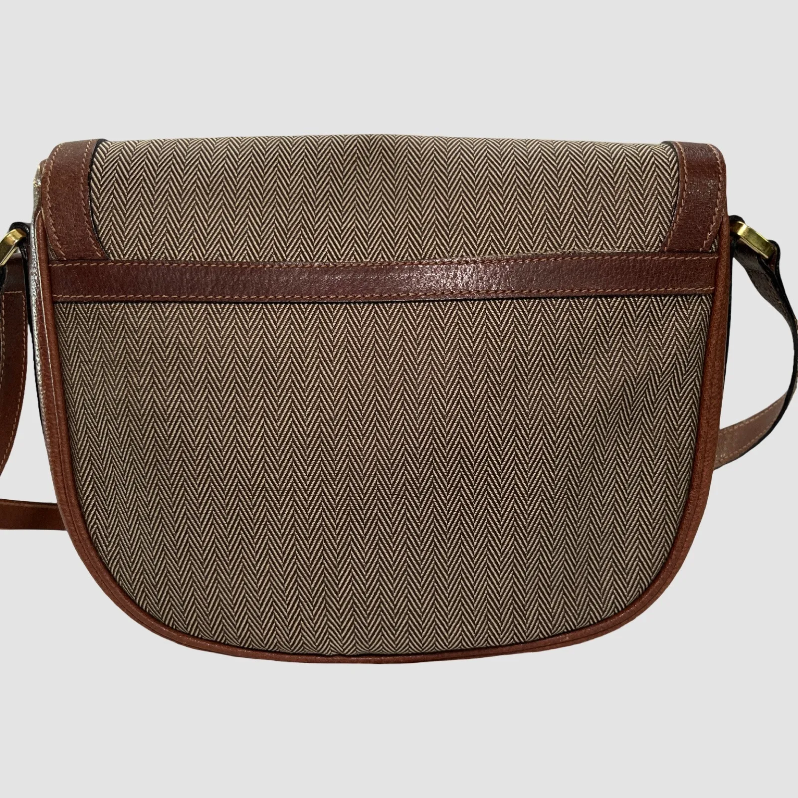Mark Cross Vintage Herringbone Canvas & Leather Crossbody Shoulder Bag Italy Brown - Image 4