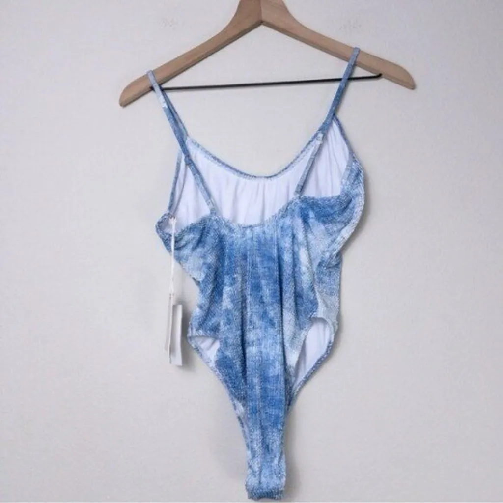 NWT Good American Always Fits One Piece Swimsuit 3/4 Indigo Tie Dye L/XL Stretch - Image 7