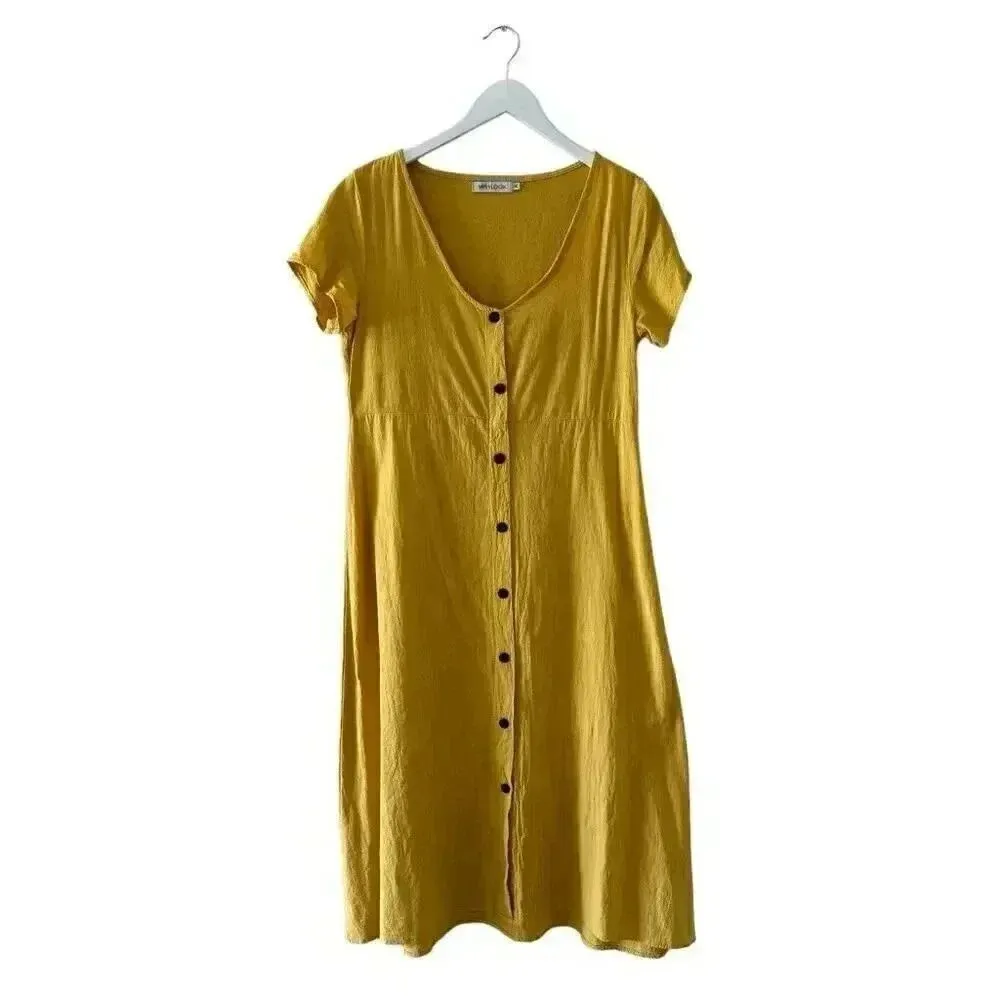 Misslook Midi Dress Mustard Button Up V - Image 2