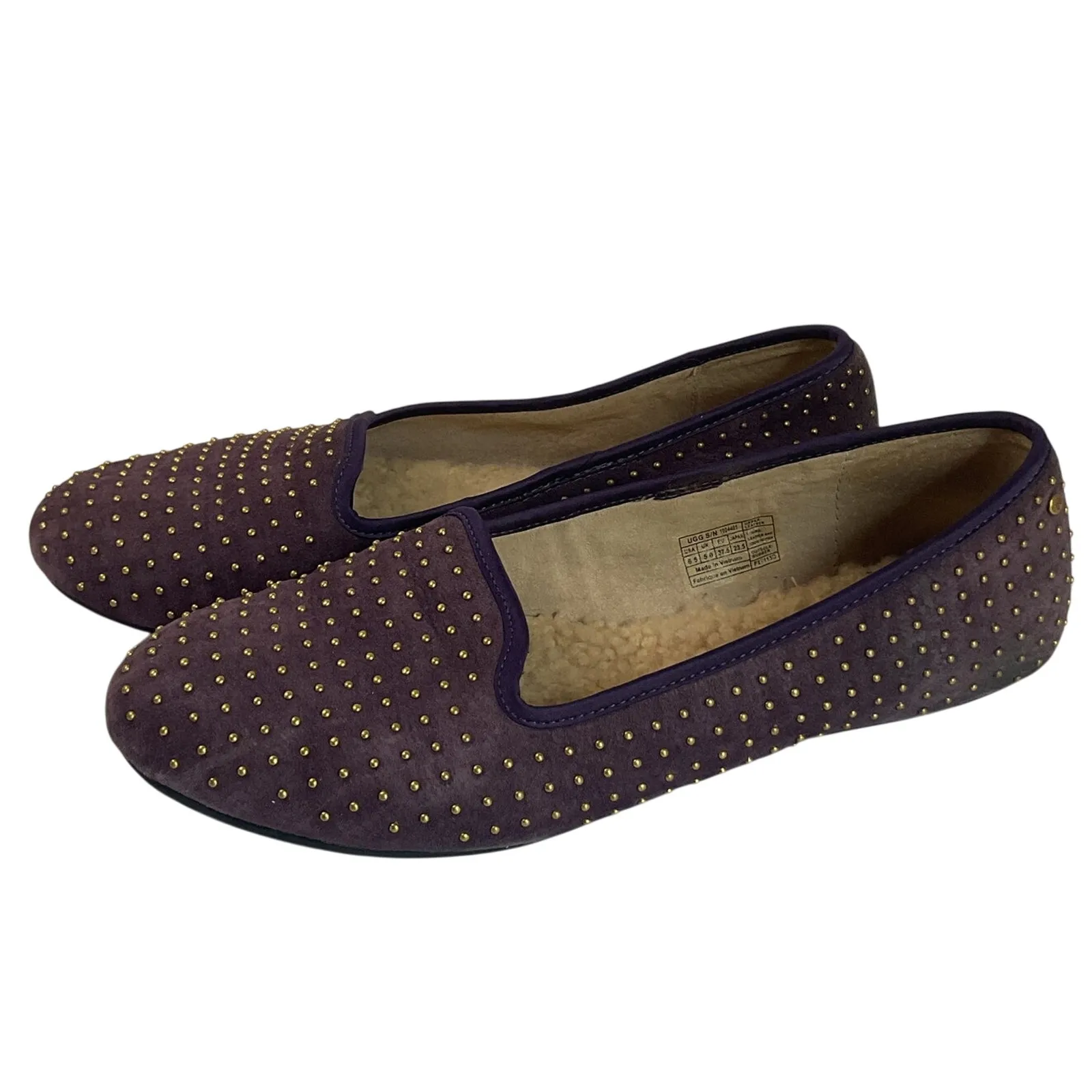 UGG Australia Purple Suede Studded Sheepskin Flats Women’s 6.5 Slip On Loafers - Image 3