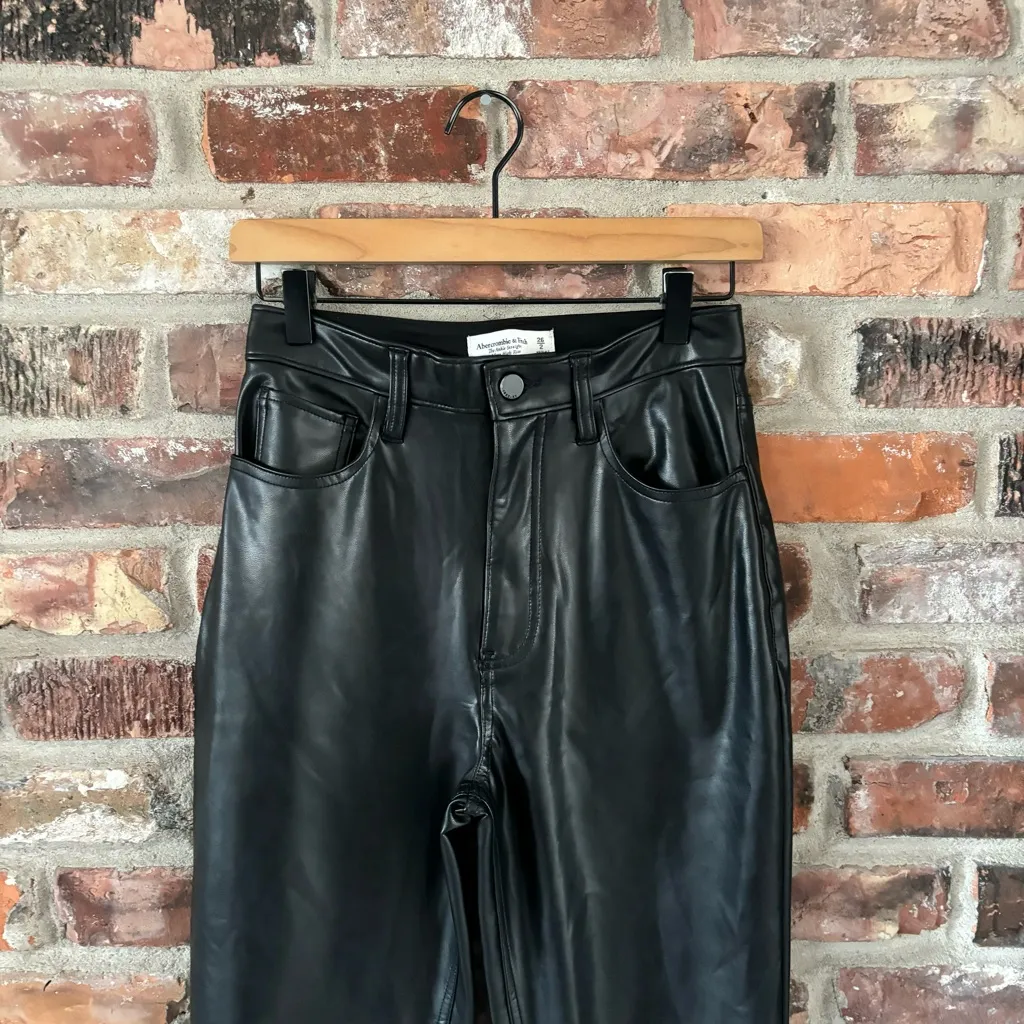Abercrombie Black Vegan Leather High Rise Straight Ankle Pants, 26 - Image 3