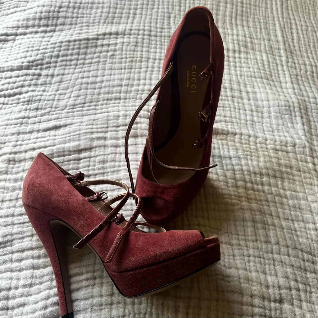 GUCCI Lisbeth open toe Pump in Antique Rose Suede Women's SIZE 37 US‎ 7 - Image 16