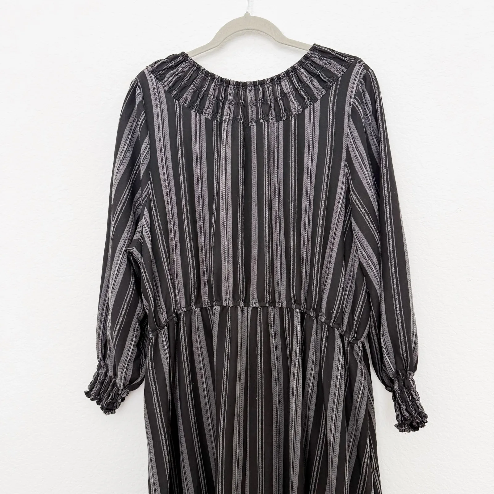 Terra & Sky Womens Dress Size 2X Black Gray Stripe Long Sleeve Maxi Boho Cottage - Image 7