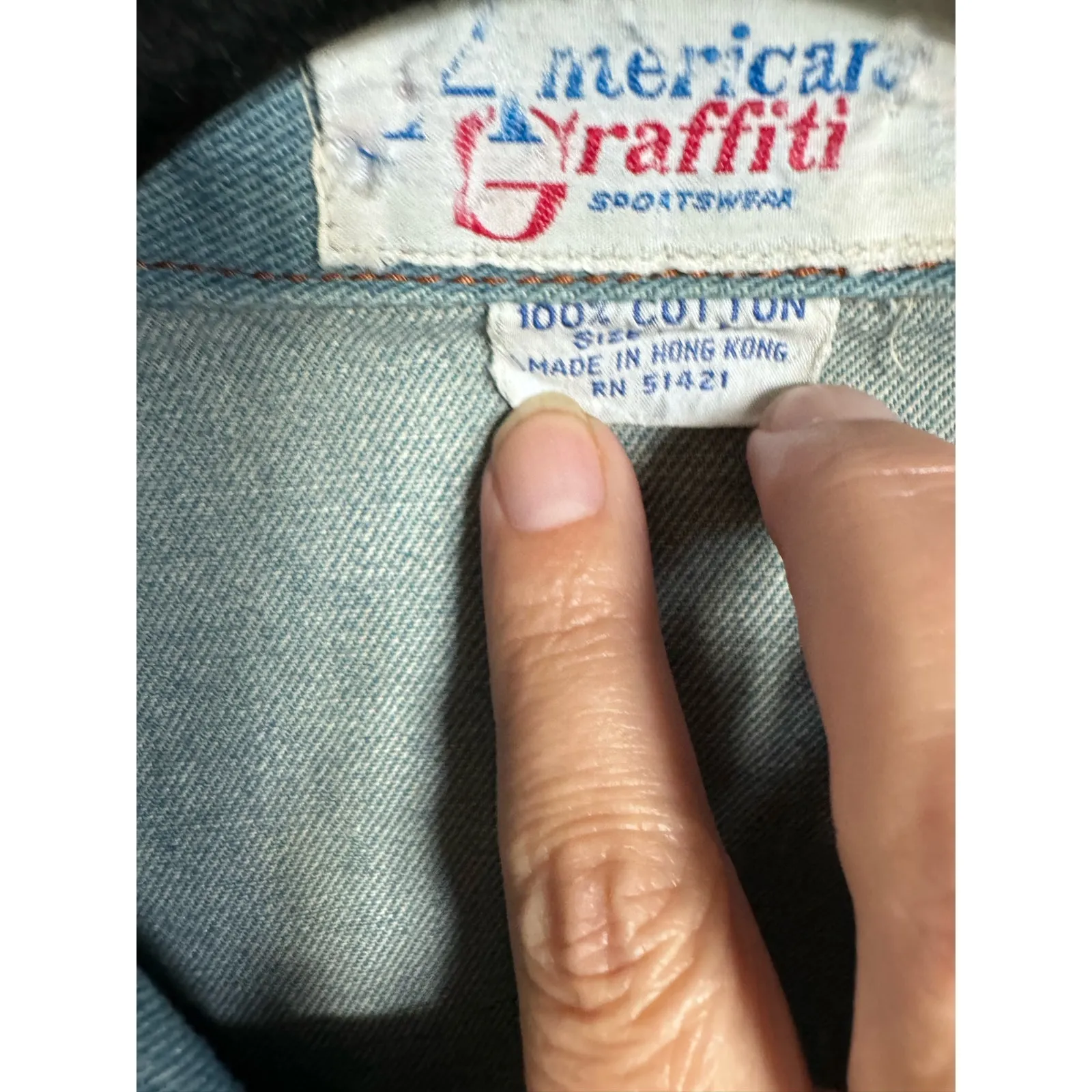 American Graffiti Womens Blazer Sz L Vintage‎ Denim Jean Jacket Shoulder Pads Blue Size L - Image 5