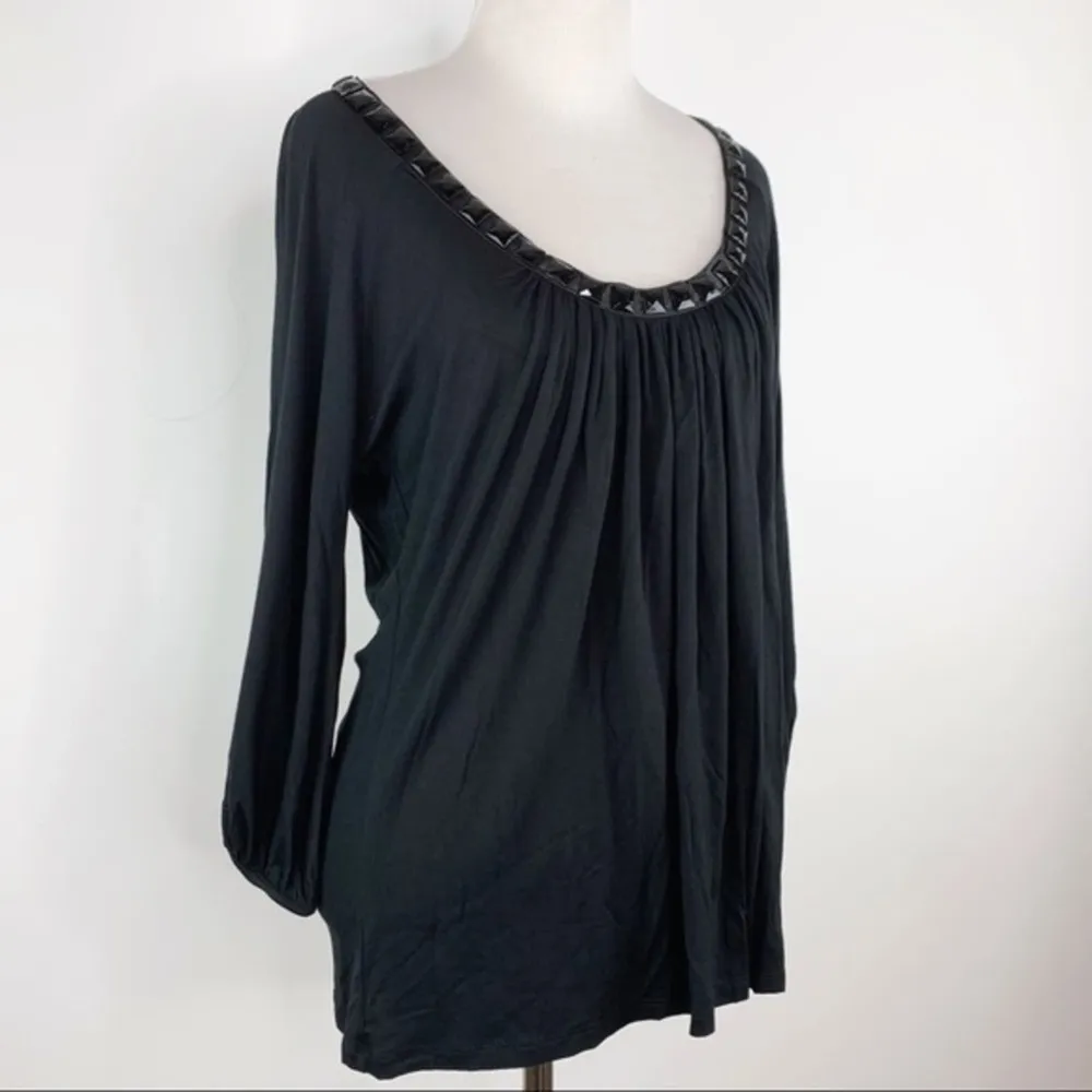 August Silk Black Embellished Neck Top Size M - Image 10