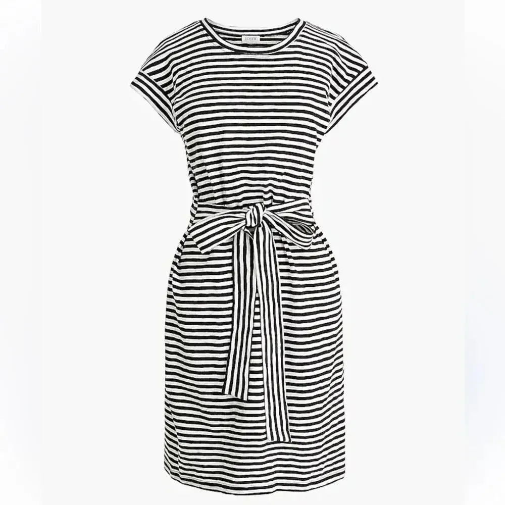 JCrew Striped Black and White Shortsleeved‎ 100% Cotton Dress - Image 4