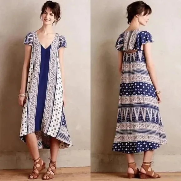 ANTHROPOLOGIE Maeve Summertide Swing Tide Dress Midi Size Small Coastal - Image 2
