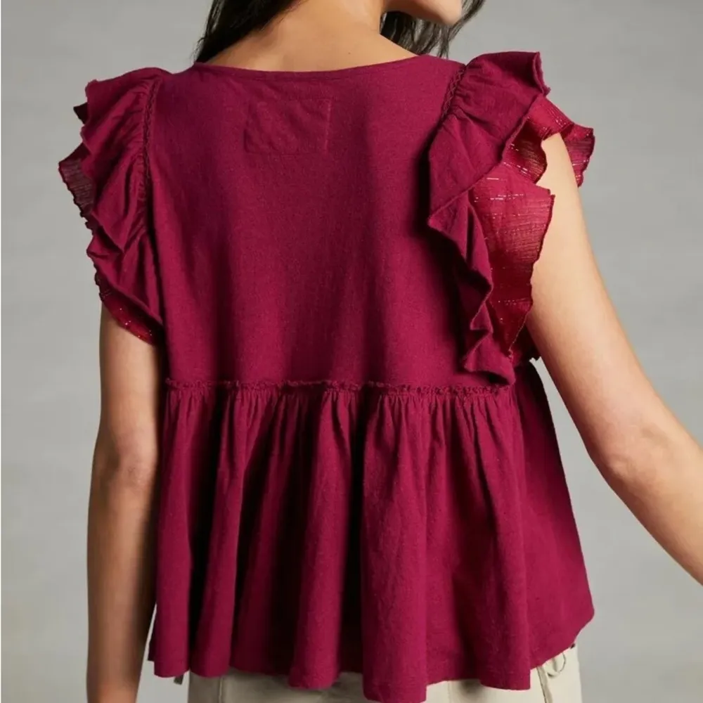 Anthropologie Caroline Ruffled Babydoll Top Raspberry - Image 2