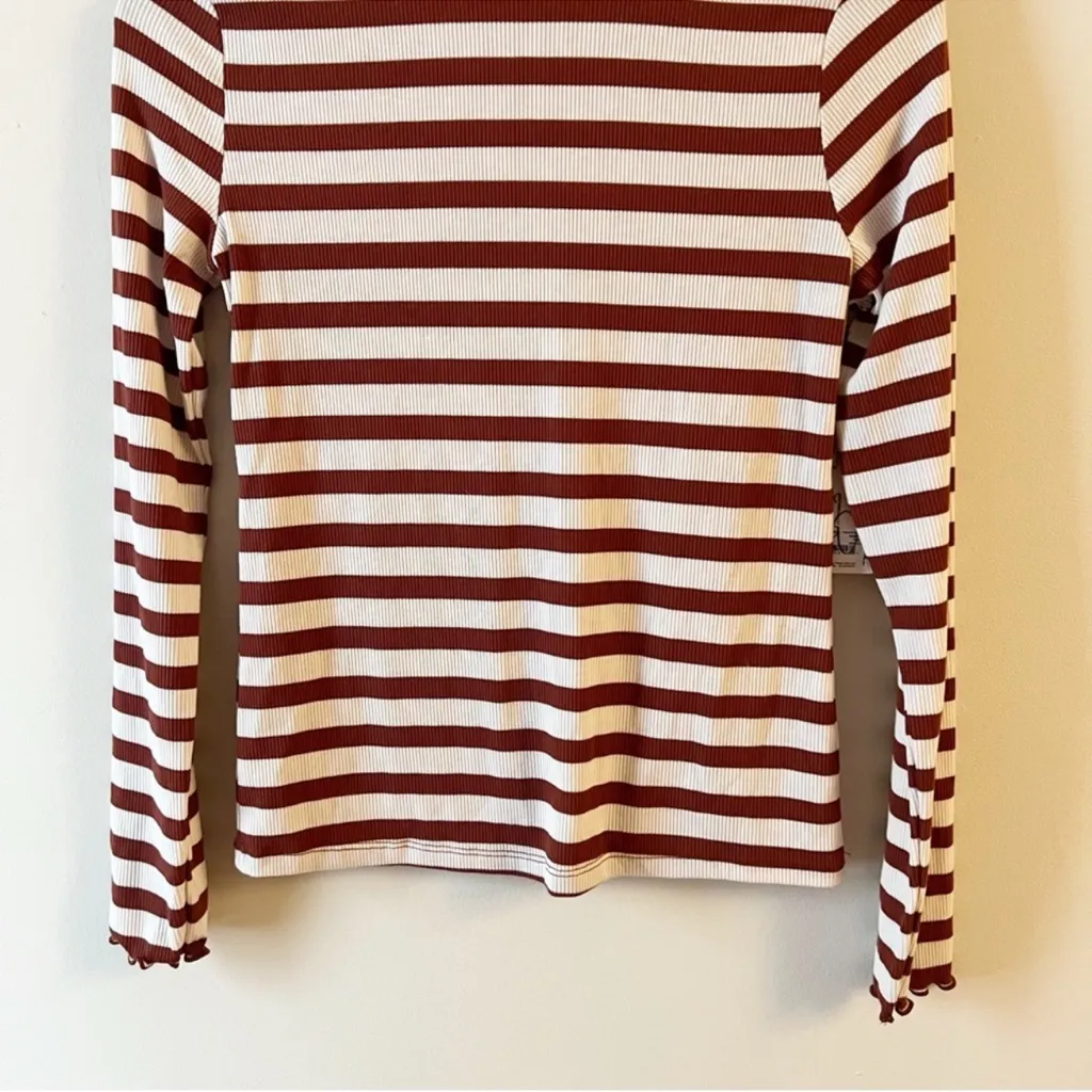 A.N.A Maroon Striped Ribbed Knit Long Sleeve Top Size XS NEW - Image 3