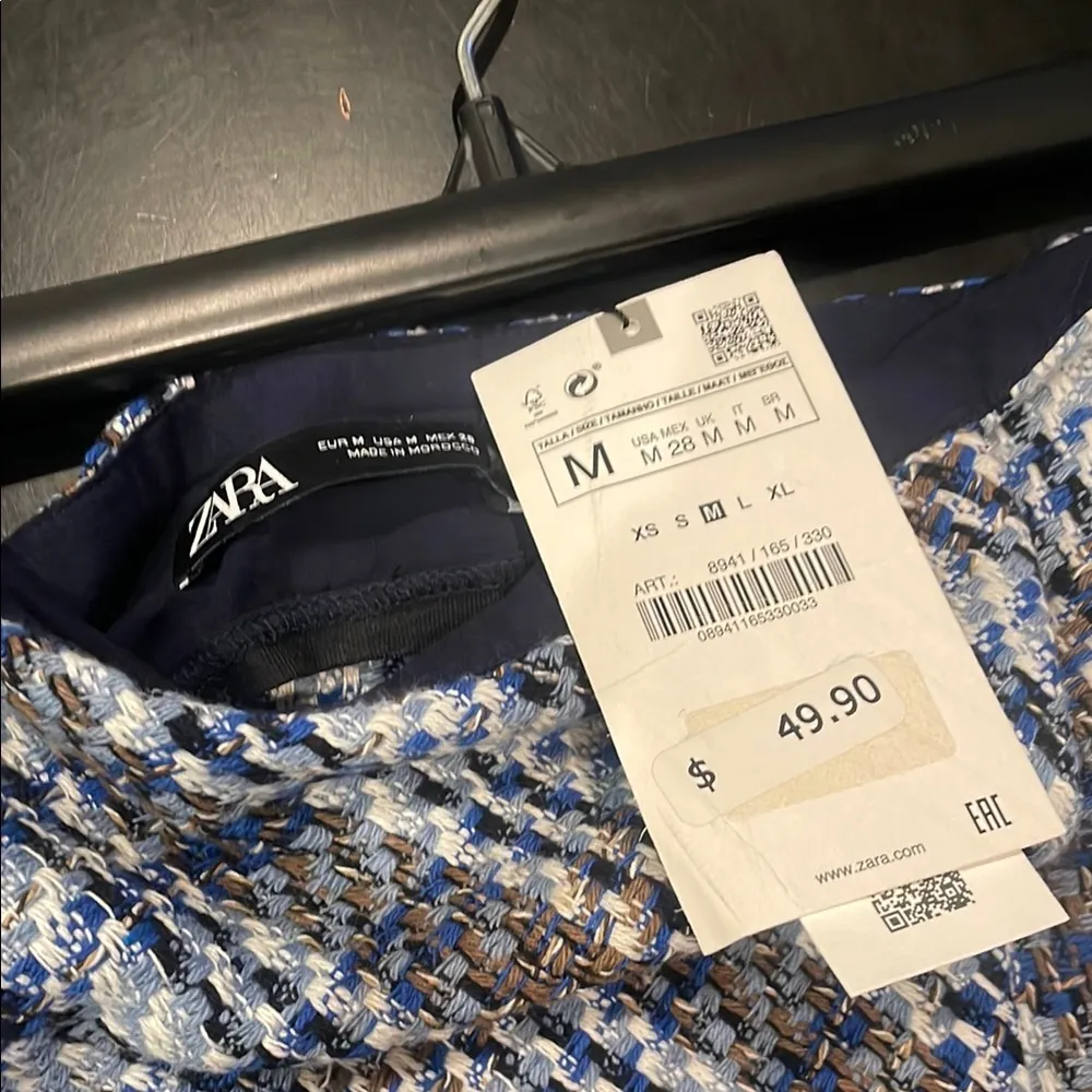 Stylish Blue and grey Plaid Skirt mini new Zara medium - Image 2