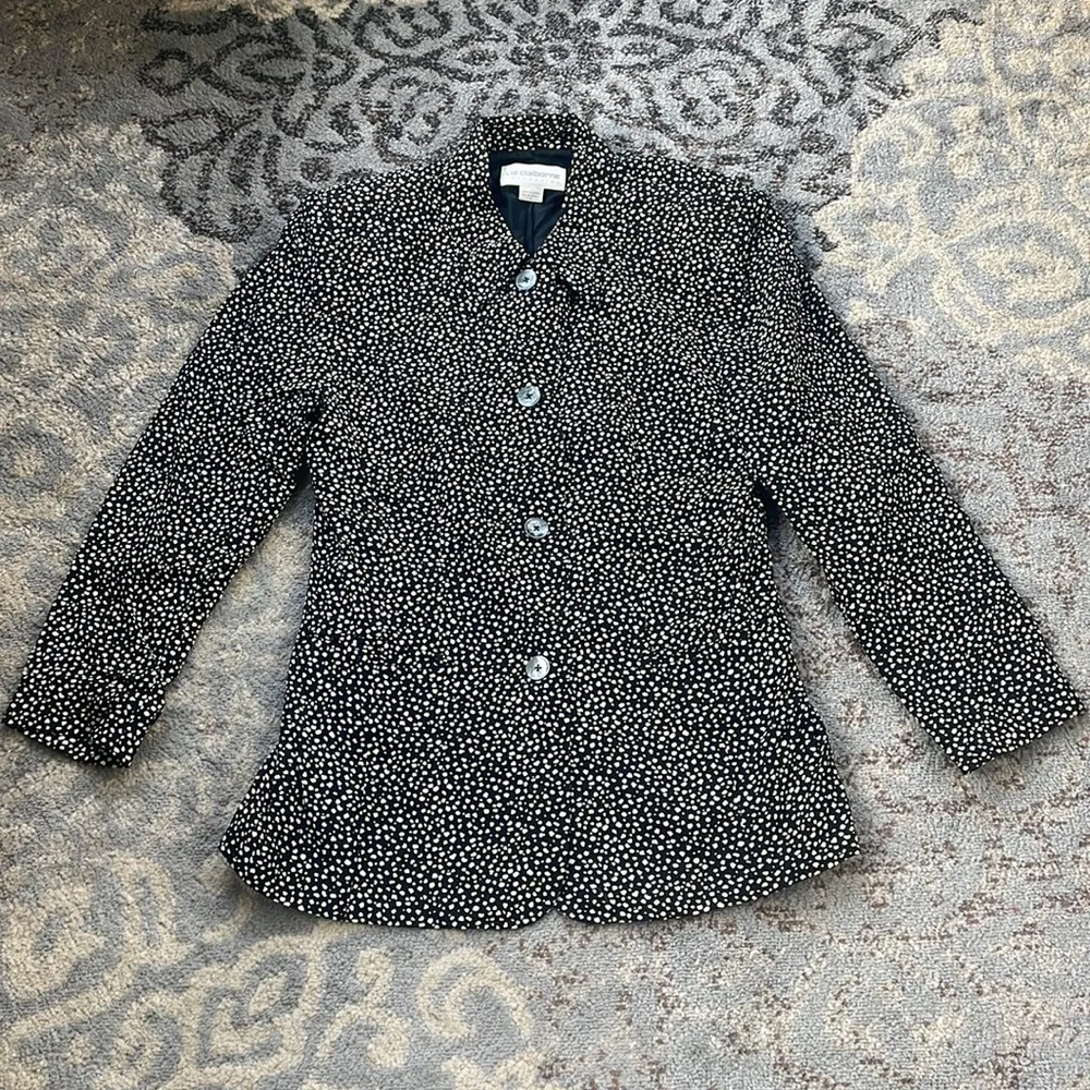 Liz Claiborne Collection Vintage Two Piece Pantsuit Black & White Polka Dot 12 - Image 2