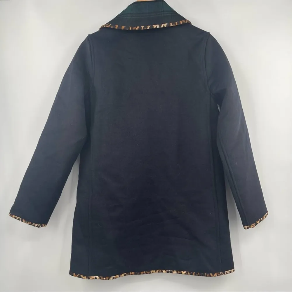 SOFT SURROUNDINGS Reversible Coat Size Small Plaid Leopard Black Wool Blend NWT - Image 5