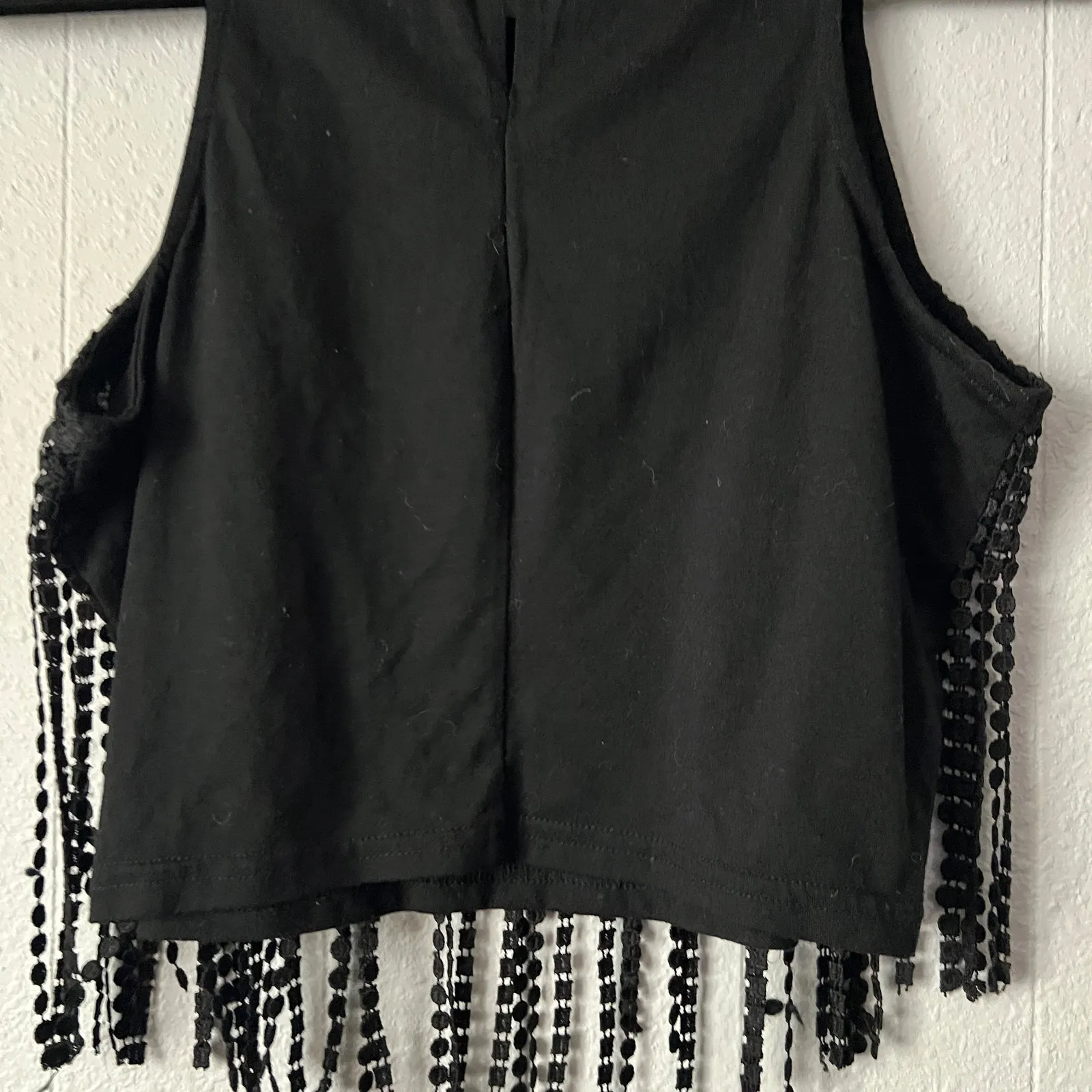 Forever 21 Top Womens XS Fringe Floral Goth Western Boho Coquette Festival Chic Black - Image 8