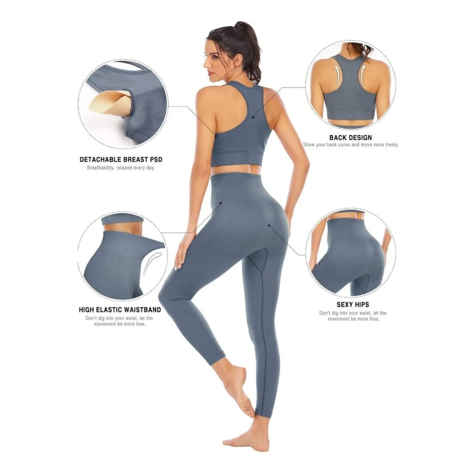 Women’s Set Workout Nova Active Leggings And Top Active Wear Gray Size Medium - Image 17