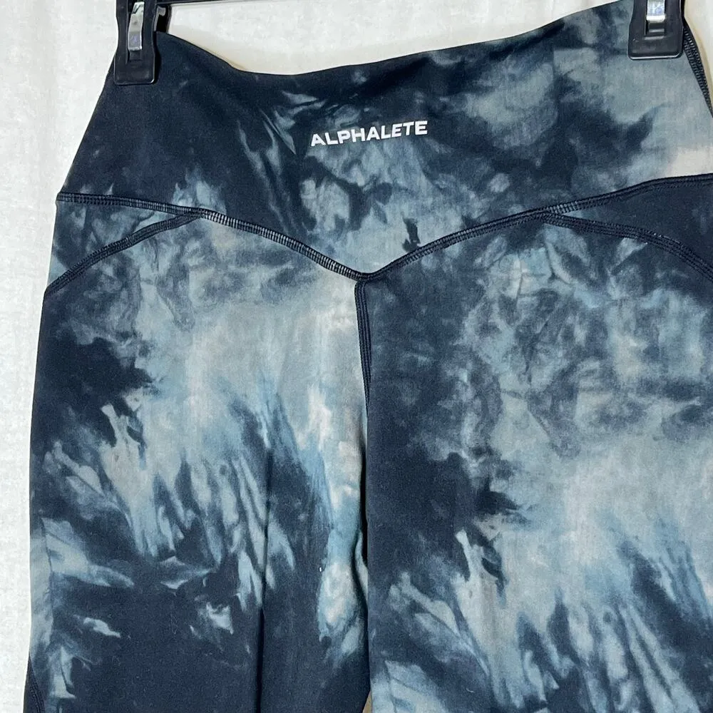 Alphalete‎ Surface Path Leggings Tie Die Crossover Front Black Gray XS X-Small - Image 8