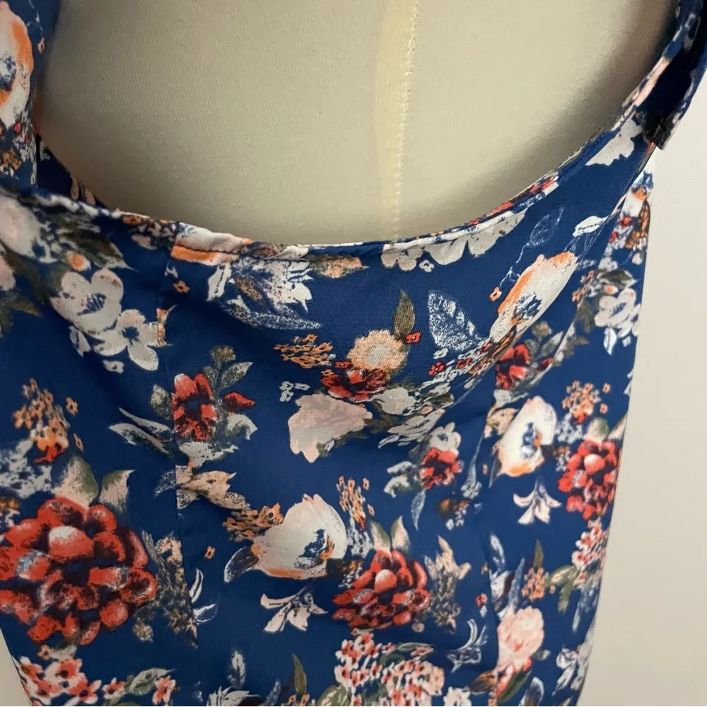 41 Hawthorn Top Split Neckline Scalloped Cap Sleeve Floral Blue Coral Orange Size 3X - Image 5
