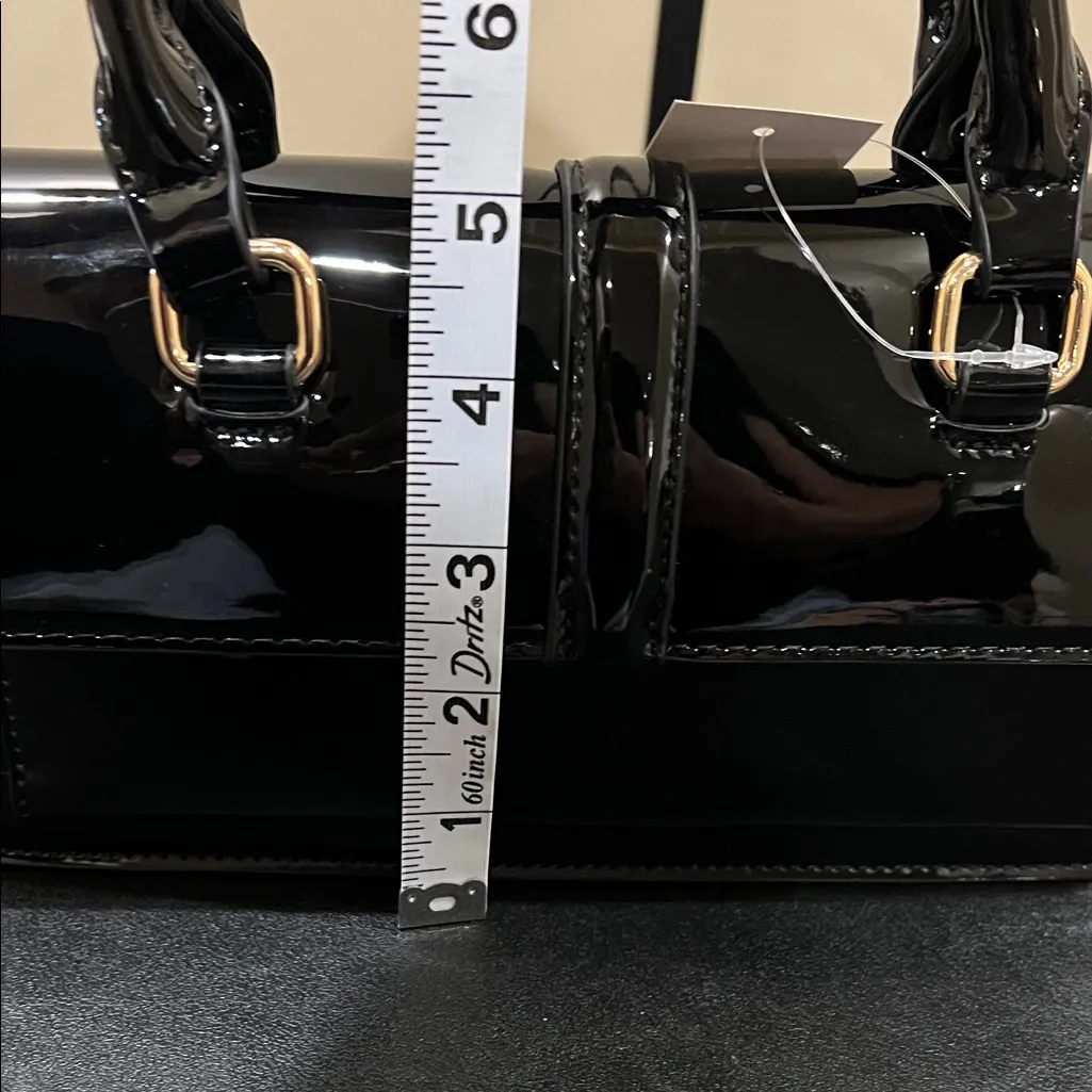 ALDO | Classic Black Patent Faux Leather Satchel w/ Matching Crossbody Strap - Image 7