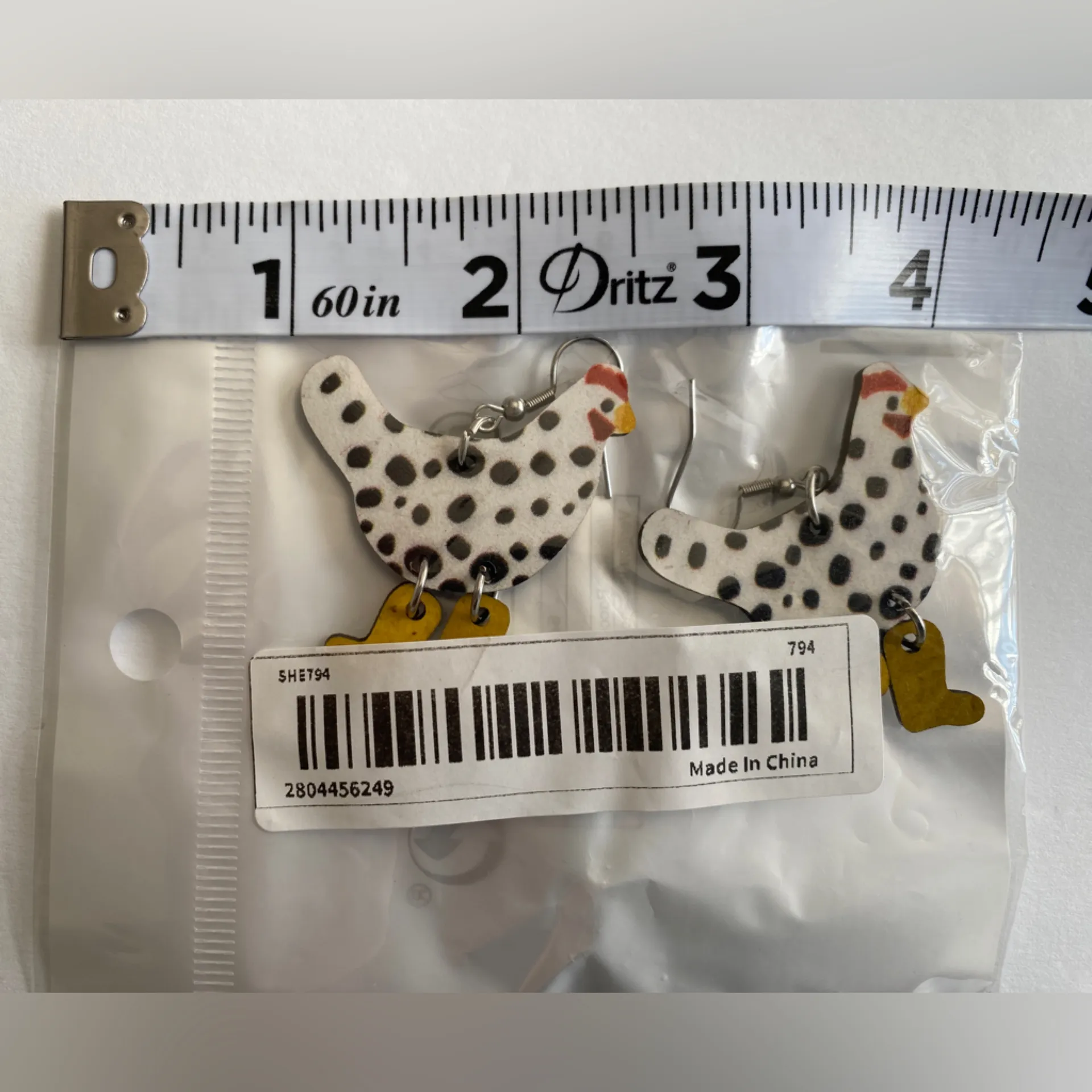 Hen boots design wooden dangle drop hook earrings‎ White - Image 7