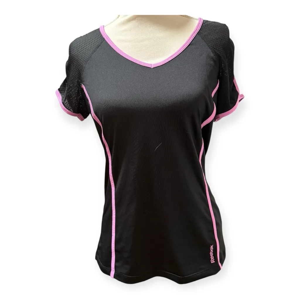 Reebok Women's Black and Pink V-Neck Top - Image 2