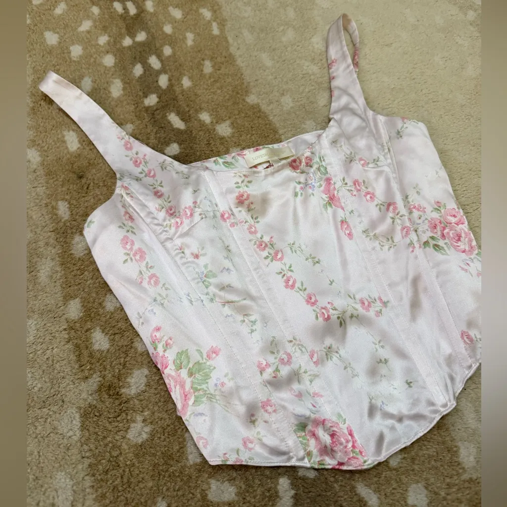 Love Shack Fancy NWT Mori Floral Silk Bustier Crop Top women’s size 12 - Image 4