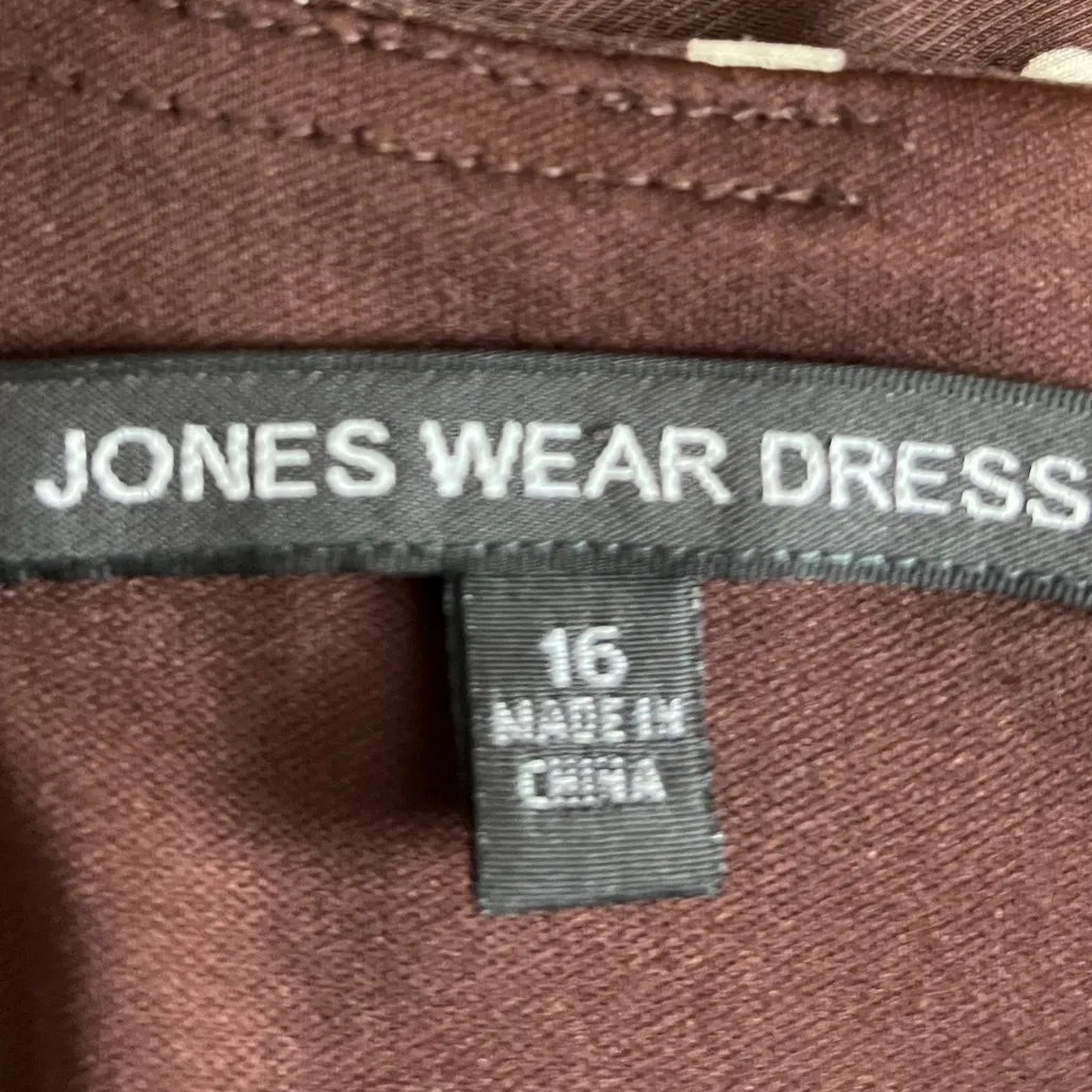 Jones Wear Dress A-line Midi Jersey Knit Brown White Polka Dot Women’s Size 16 - Image 9