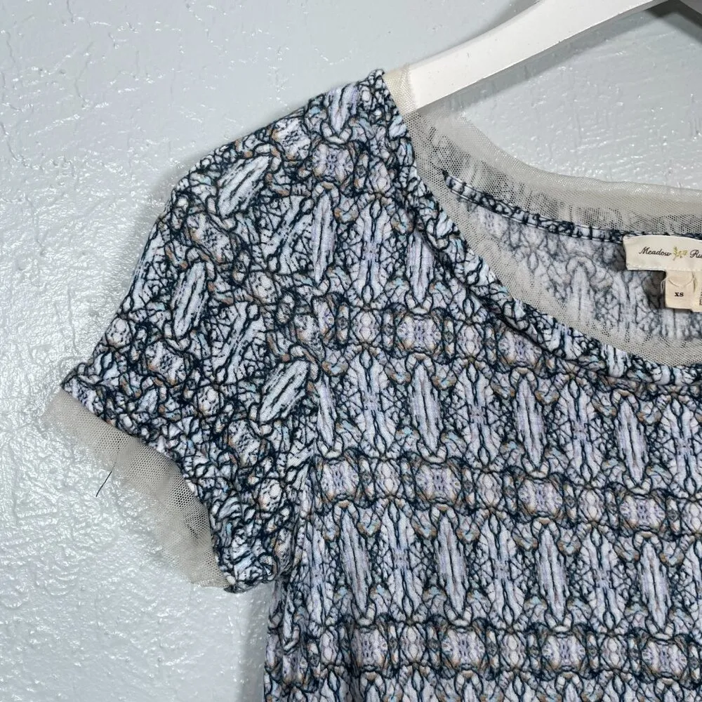 Anthropologie Meadow Rue Women XS Blue White Peplum Blouse Tulle Trim Boho - Image 4