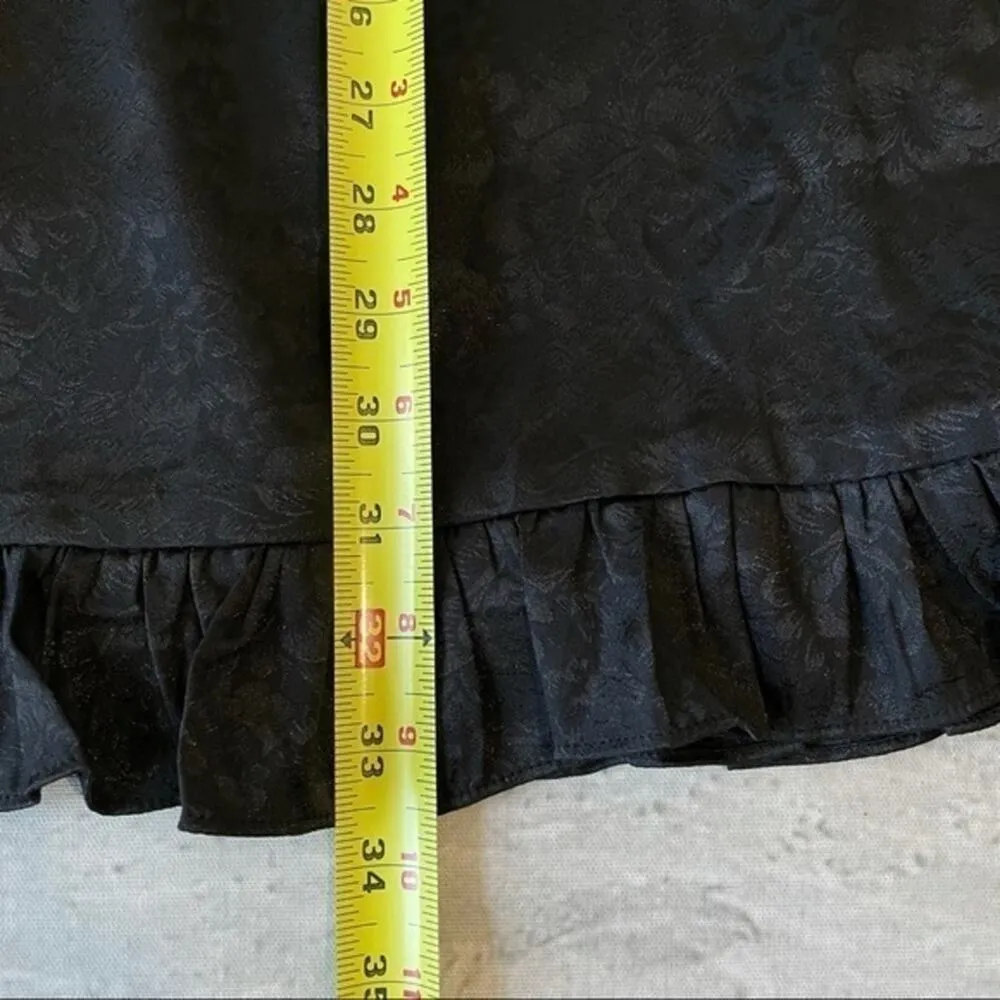 Lulus Black Short Dress Medium Pockets Ruffle Embossed Roses - Image 5