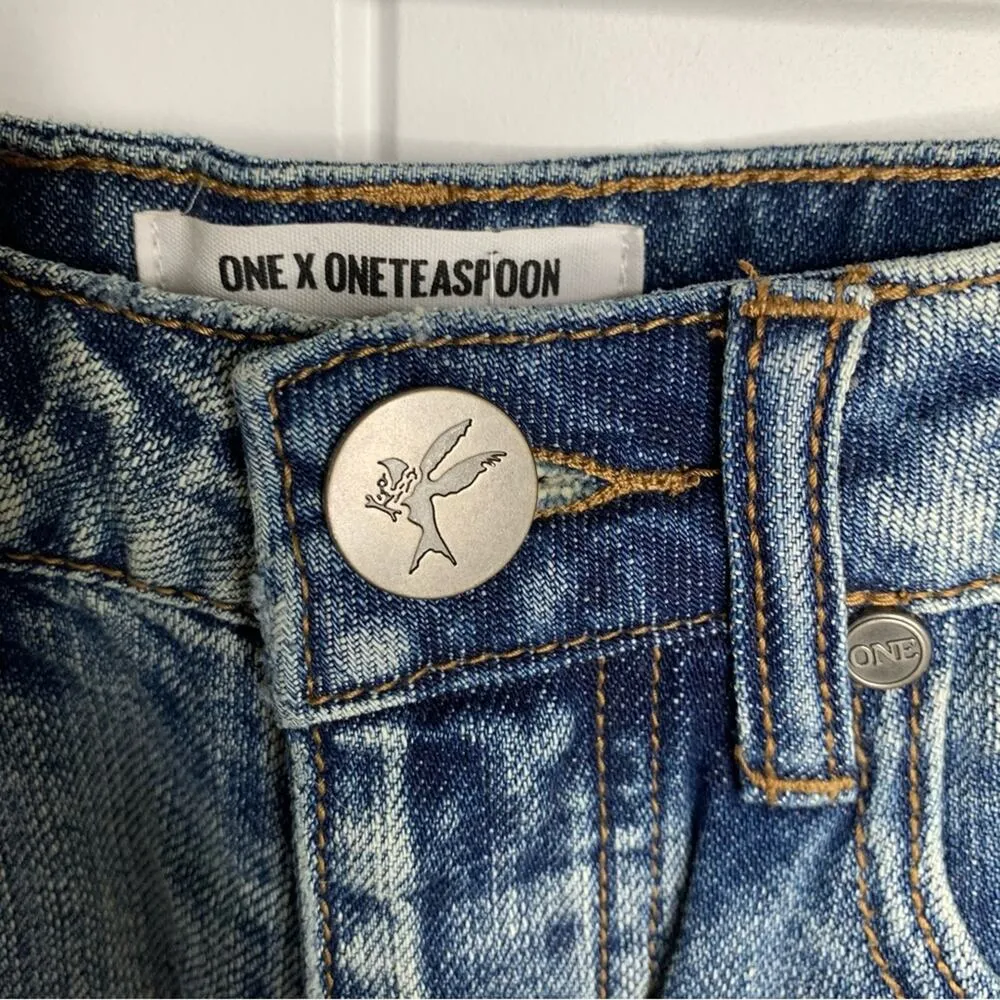 One Teaspoon Revolve fray hem‎ denim pencil high waisted skirt size 24 - Image 5