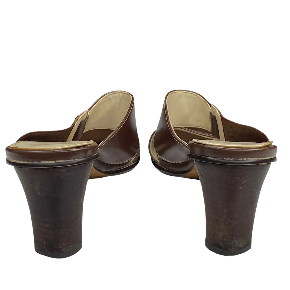 Vintage:  𖧷 Chunky Wood Heel Mules Sandals 𖧷 Brown Leather 𖧷 7.5M - Image 3