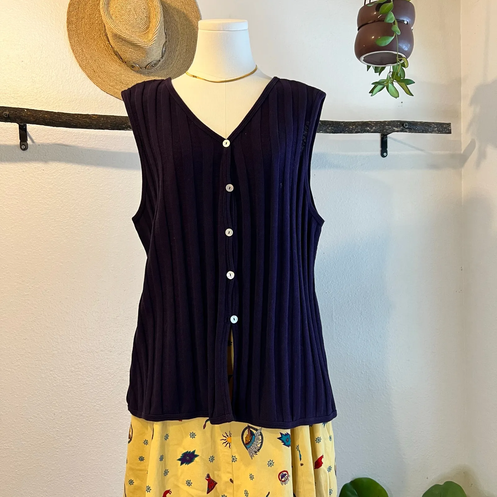 Coldwater Creek Purple 100% Cotton Button Front Sweater Vest Size Large USA Made - Image 2