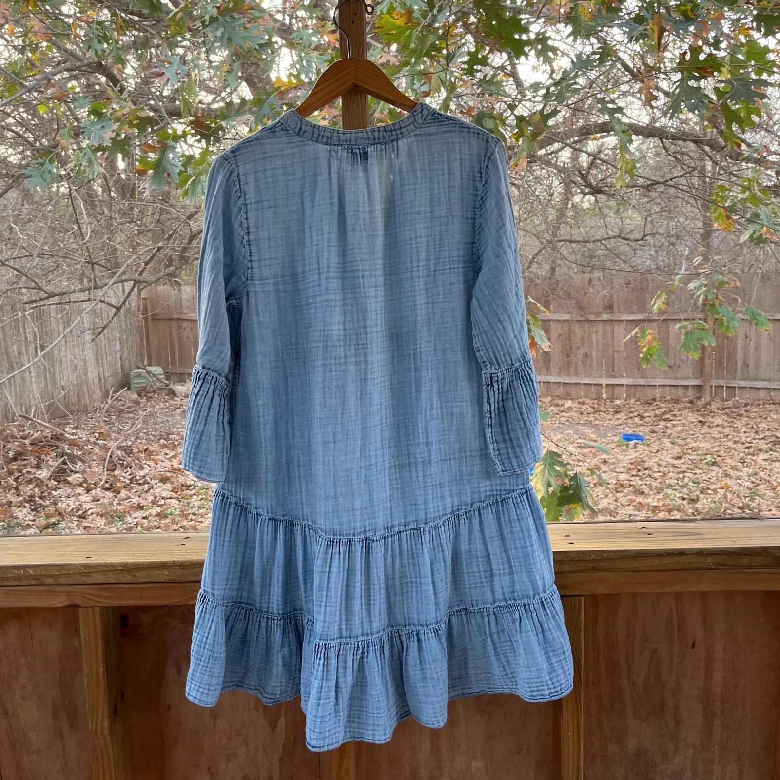 Faherty Dream Cotton Gauze Kasey Dress Indigo Wash Organic Cotton Size S - Image 7